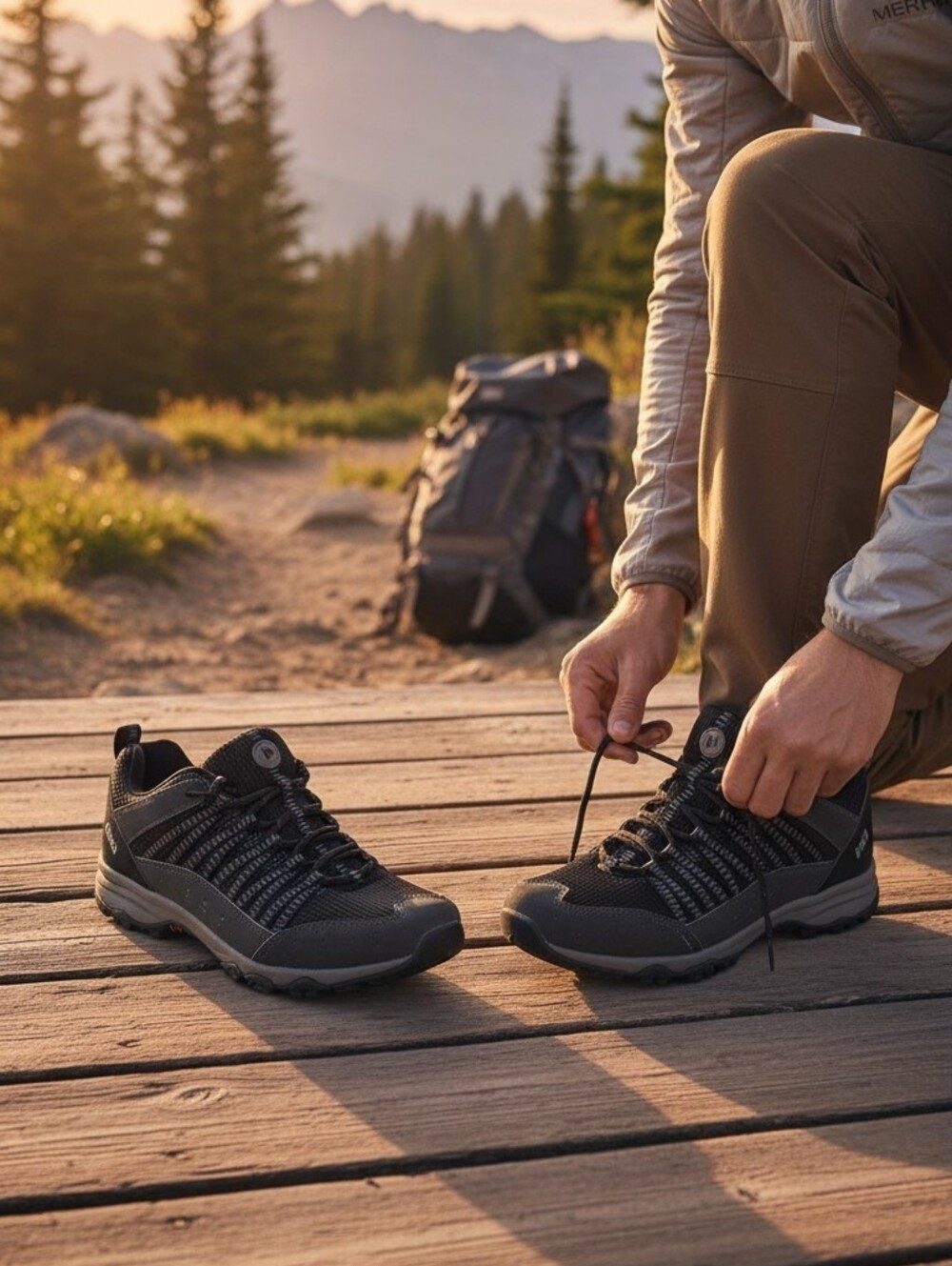 Merrell Men's Lace-Up Low-Top Hiking Shoes Black/Gray US 8 Medium